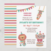 Niedliches Party für Zirkustiere Kindergeburtstag Einladung (Vorne/Hinten)