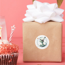 Niedliches Party Hat Dinosaur Geburtstag Gabe Runder Aufkleber