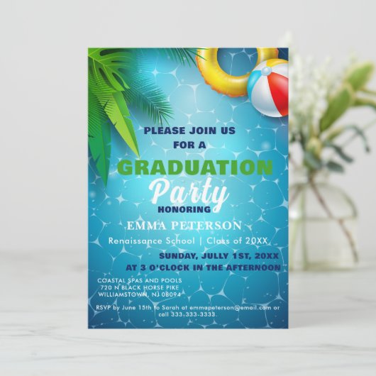 Niedliches Party im Schwimmbad, Abschluss Geschenk Einladung (Stehend Vorderseite)