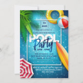 Niedliches Party im Schwimmbad, Geburtstagsgeschen Einladung (Vorderseite)