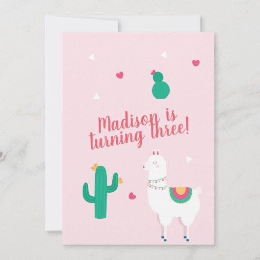 Niedliches Party Llama Geburtstag Einladung (Rückseite)