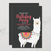 Niedliches Party Llama und Balloon Einladung zum G (Vorne/Hinten)