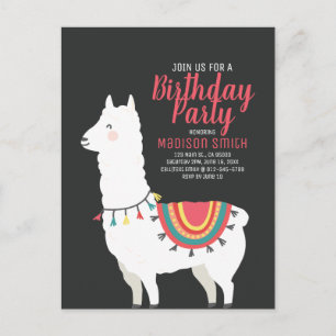 Niedliches Party Llama und Balloon Einladung zum G