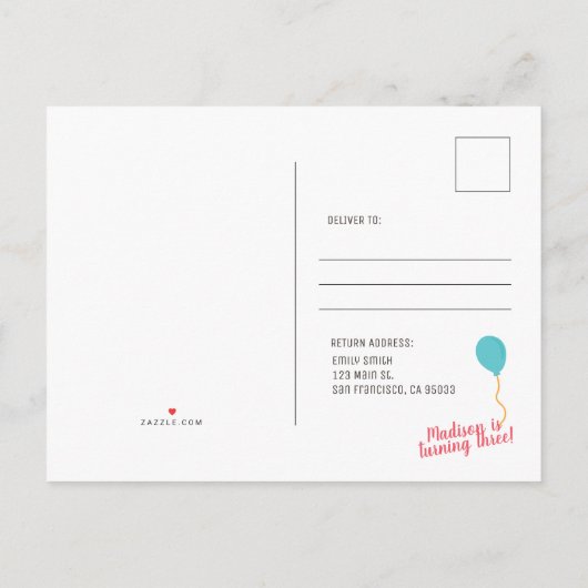 Niedliches Party Llama und Balloon Einladung zum G (Rückseite)