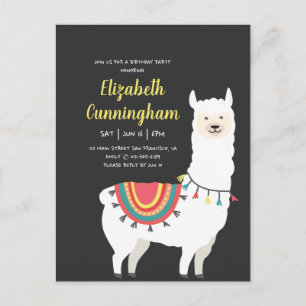 Niedliches Party Llama und Balloon zum Geburtstag Einladungspostkarte