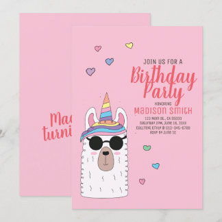 Niedliches Party Llamacorn Einladung zum Geburtsta