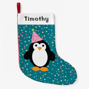 Niedliches Party Penguin Confetti Hintergrund Kleiner Weihnachtsstrumpf