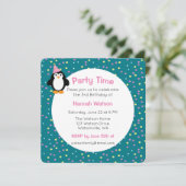 Niedliches Party Pinguin Geburtstagsparty Einladun Einladung (Stehend Vorderseite)