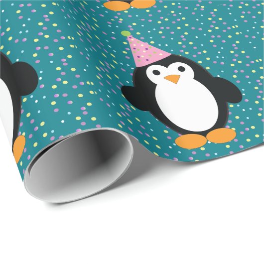 Niedliches Party Pinguin Geschenkpapier (Rolleneckpunkt)