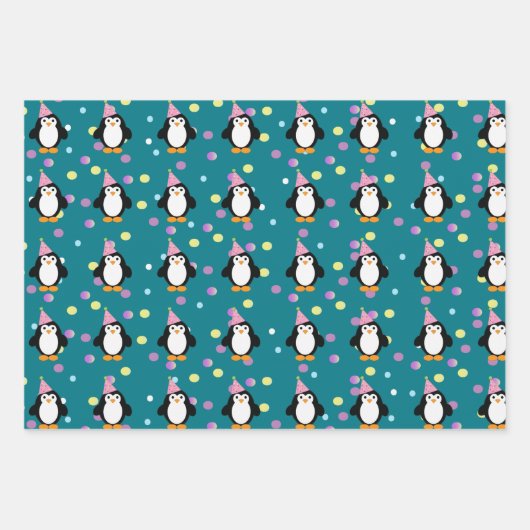 Niedliches Party Pinguin Geschenkpapier Set (Vorderseite 3)