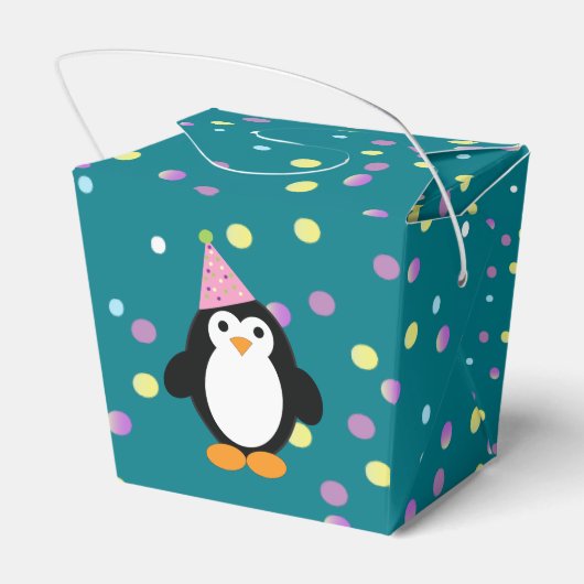 Niedliches Party Pinguin mit rundem Konfetti-Hinte Geschenkschachtel (Rückseite)