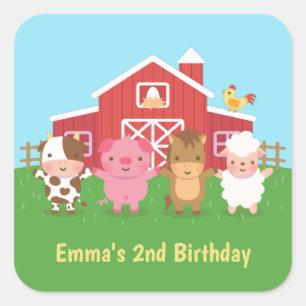Niedliches Party "Stalltiere" im Kindergeburtstag Quadratischer Aufkleber