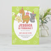 Niedliches Party Tiere Cartoon Kindergeburtstag Einladung (Stehend Vorderseite)