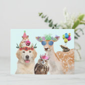 Niedliches Party Tiere Geburtstag Einladung (Stehend Vorderseite)