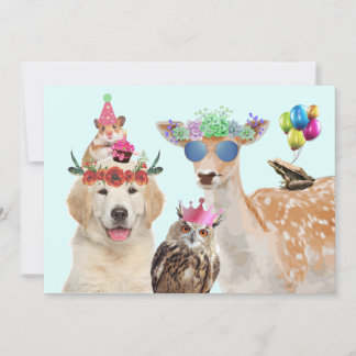 Niedliches Party Tiere Geburtstag Einladung
