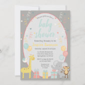 Niedliches Party Tiere Kinderdusche Einladung - Bl (Vorderseite)