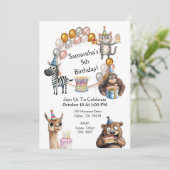 Niedliches Party TiereGeburtstagszeit-Party Einlad Einladung (Stehend Vorderseite)