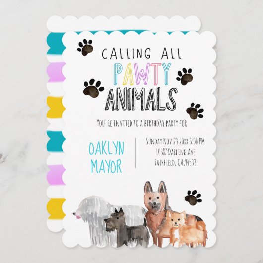 Niedliches Party Tierhund Thema Kind Geburtstag ei Einladung (Vorne/Hinten)