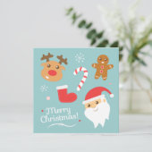 Niedliches Party zu Weihnachten mit Rentier, Santa Einladung (Stehend Vorderseite)