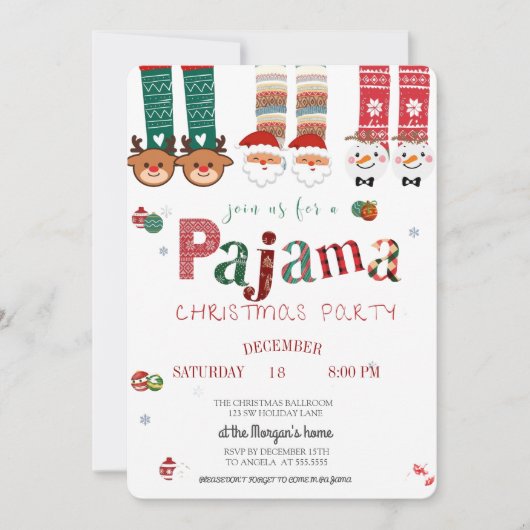 Niedliches Party zu Weihnachten Pajama Einladung (Vorderseite)