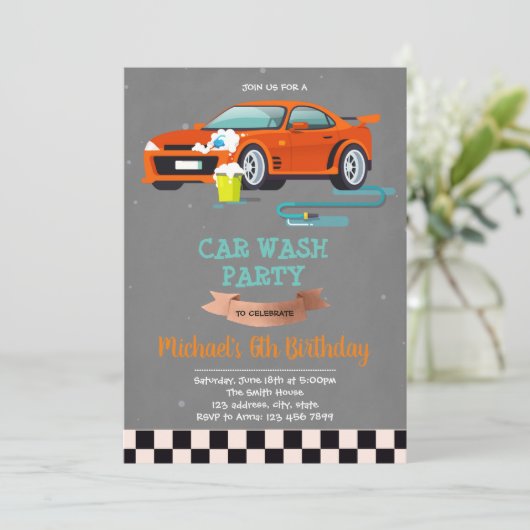 Niedliches Party zum Autowaschen Einladung (Stehend Vorderseite)