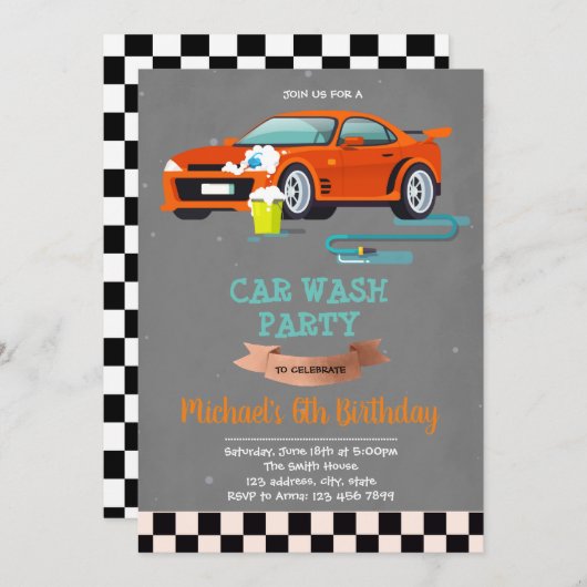 Niedliches Party zum Autowaschen Einladung (Vorne/Hinten)