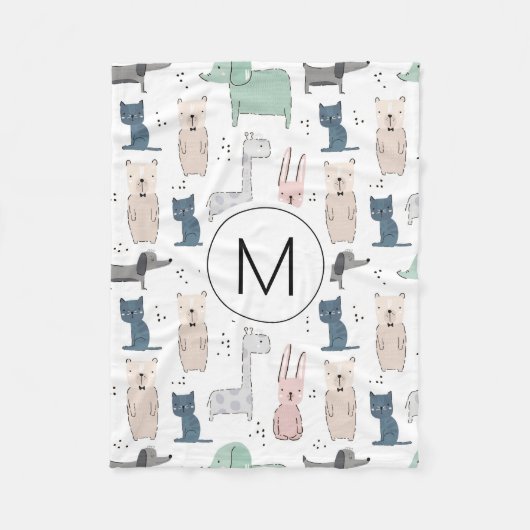 Niedliches Pastel Baby-Tiermuster Fleecedecke (Vorderseite)