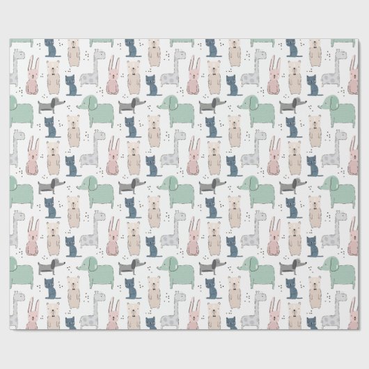 Niedliches Pastel Baby-Tiermuster Geschenkpapier (Flach)