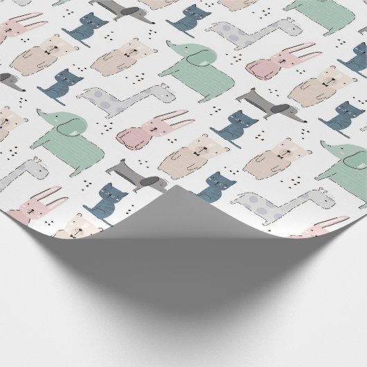 Niedliches Pastel Baby-Tiermuster Geschenkpapier (Ecke)