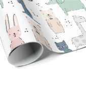 Niedliches Pastel Baby-Tiermuster Geschenkpapier (Rolleneckpunkt)