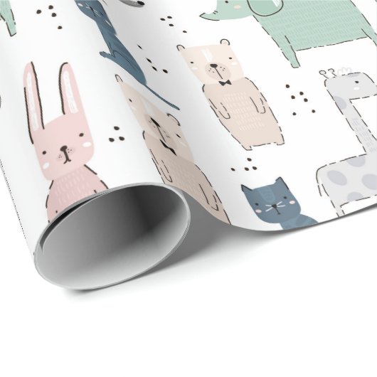 Niedliches Pastel Baby-Tiermuster Geschenkpapier (Rolleneckpunkt)
