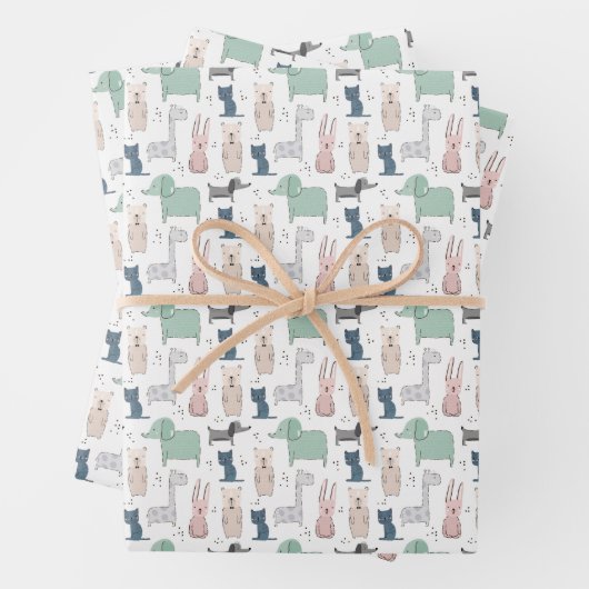 Niedliches Pastel Baby-Tiermuster Geschenkpapier Set (Beispiel)