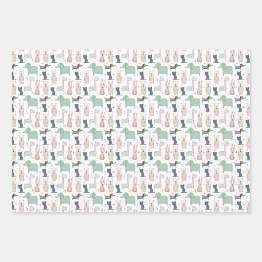 Niedliches Pastel Baby-Tiermuster Geschenkpapier Set (Vorderseite)