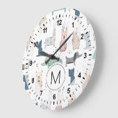 Niedliches Pastel Baby-Tiermuster Große Wanduhr (Winkel)