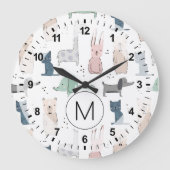 Niedliches Pastel Baby-Tiermuster Große Wanduhr (Vorderseite)