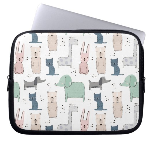 Niedliches Pastel Baby-Tiermuster Laptopschutzhülle (Vorderseite)