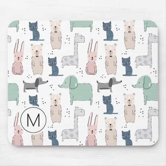 Niedliches Pastel Baby-Tiermuster Mousepad (Vorne)