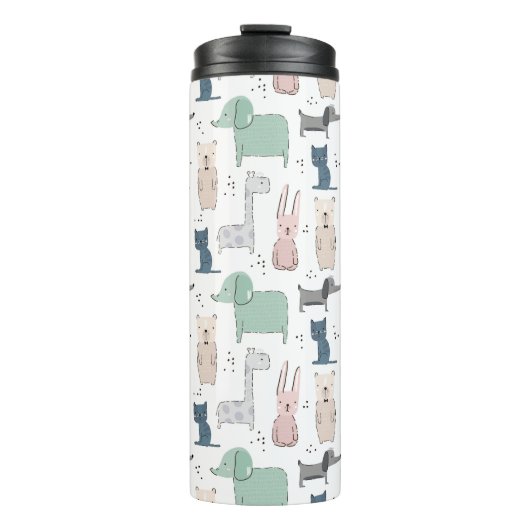 Niedliches Pastel Baby-Tiermuster Thermosbecher (Vorderseite)