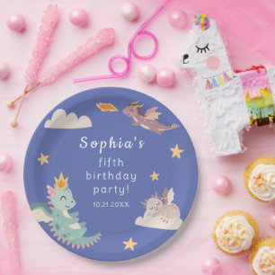 Niedliches Pastel Dragon Kindergeburtstag Party Pappteller