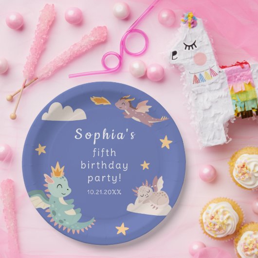 Niedliches Pastel Dragon Kindergeburtstag Party Pappteller (Party)