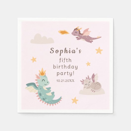 Niedliches Pastel Dragon Kindergeburtstag Party Serviette (Vorderseite)