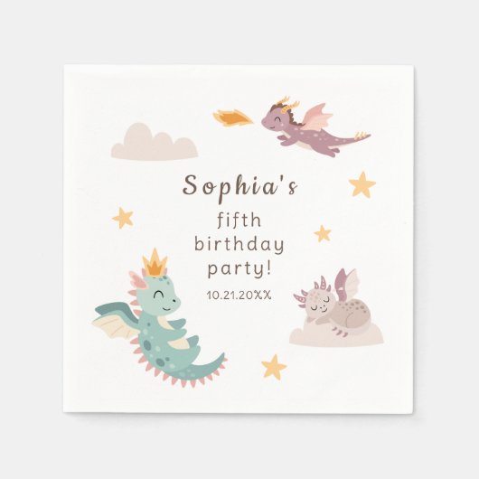 Niedliches Pastel Dragon Kindergeburtstag Party Serviette (Vorderseite)