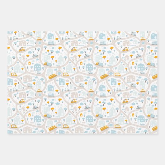 Niedliches Pastel-Nachbarschaftsbild Geschenkpapier Set (Vorderseite)