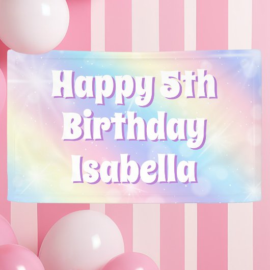 Niedliches Pastel Rainbow Sparkle Kindergeburtstag Banner