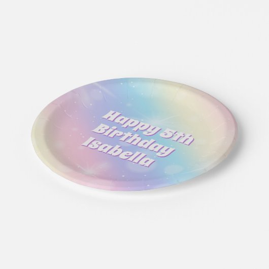 Niedliches Pastel Rainbow Sparkle Kindergeburtstag Pappteller (Schrägansicht)