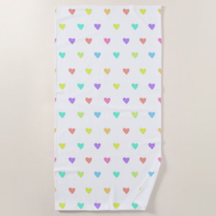 Niedliches Pastel-Regenbogen-Herzmuster Strandtuch