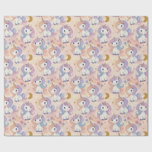 Niedliches Pastell-Einhornverpackungspapier Geschenkpapier (Flach)