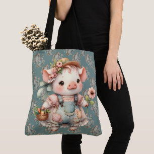 Niedliches Pastell-Ferkel in Cottagecore-Overall Tasche