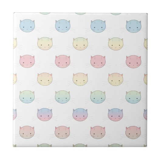 Niedliches Pastell Kitty Cat Faces Muster Fliese (Vorderseite)