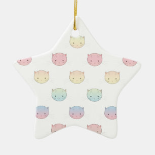 Niedliches Pastell Kitty Cat Faces Muster Keramikornament